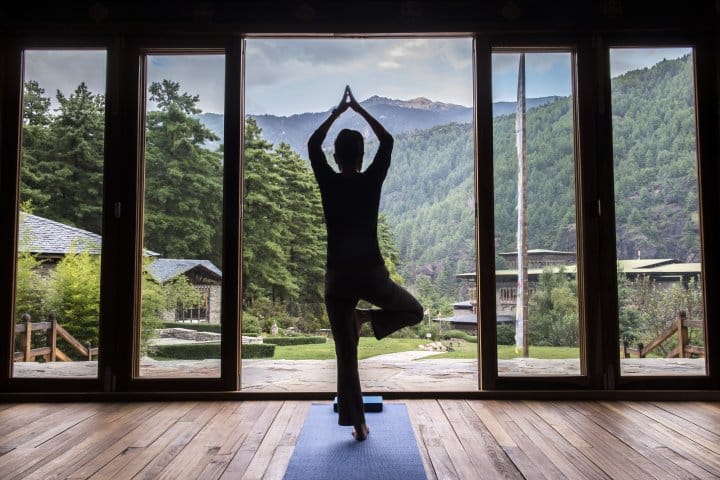 A person practicing yoga in Bhutan