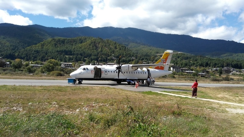 Drukair domestic aircraft which you will fly when on this private tour.