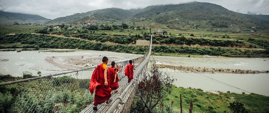 Monks on the Trans Bhutan Trail
