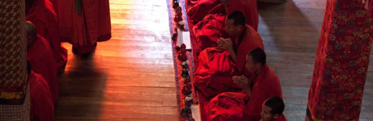 Monks chanting at Punakha Dzong in western Bhutan