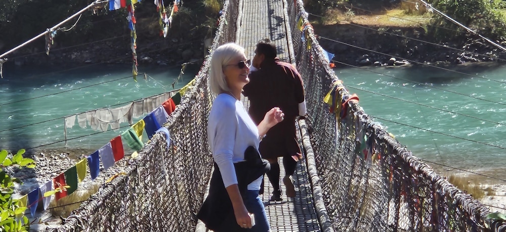 Nicola from Bhutan & Beyond at the Punakha suspension bridge